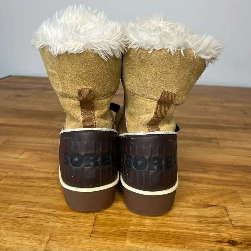 Sorel Tivoli Tan Sherpa Lined Suede Lace Up Winter Boots Size Youth 3